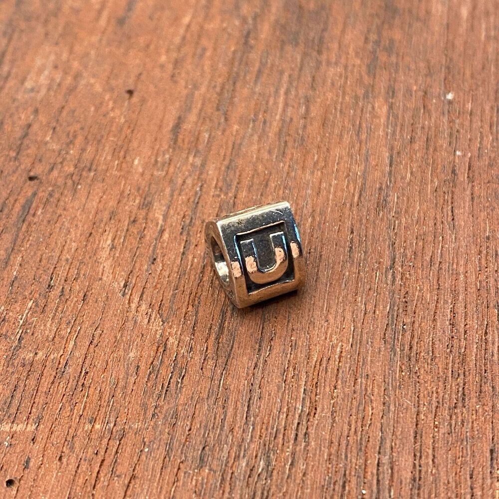 Authentic Pandora Sterling Silver Alphabet Block Letter U Retired Bead Charm